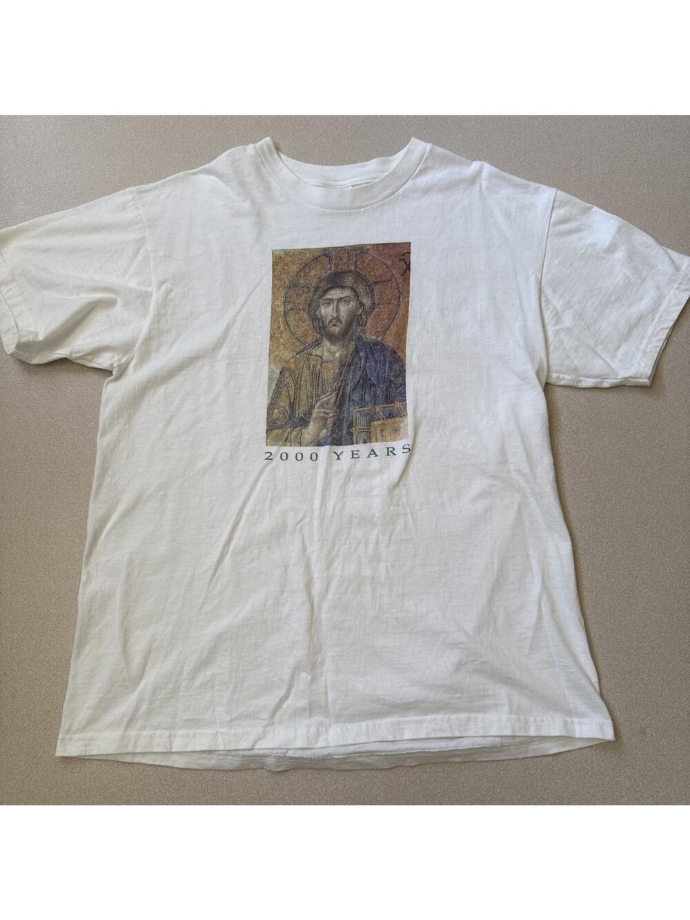 Vintage 1990s Jesus Christ Art Graphic Christianity T Shirt White Mens L Rare